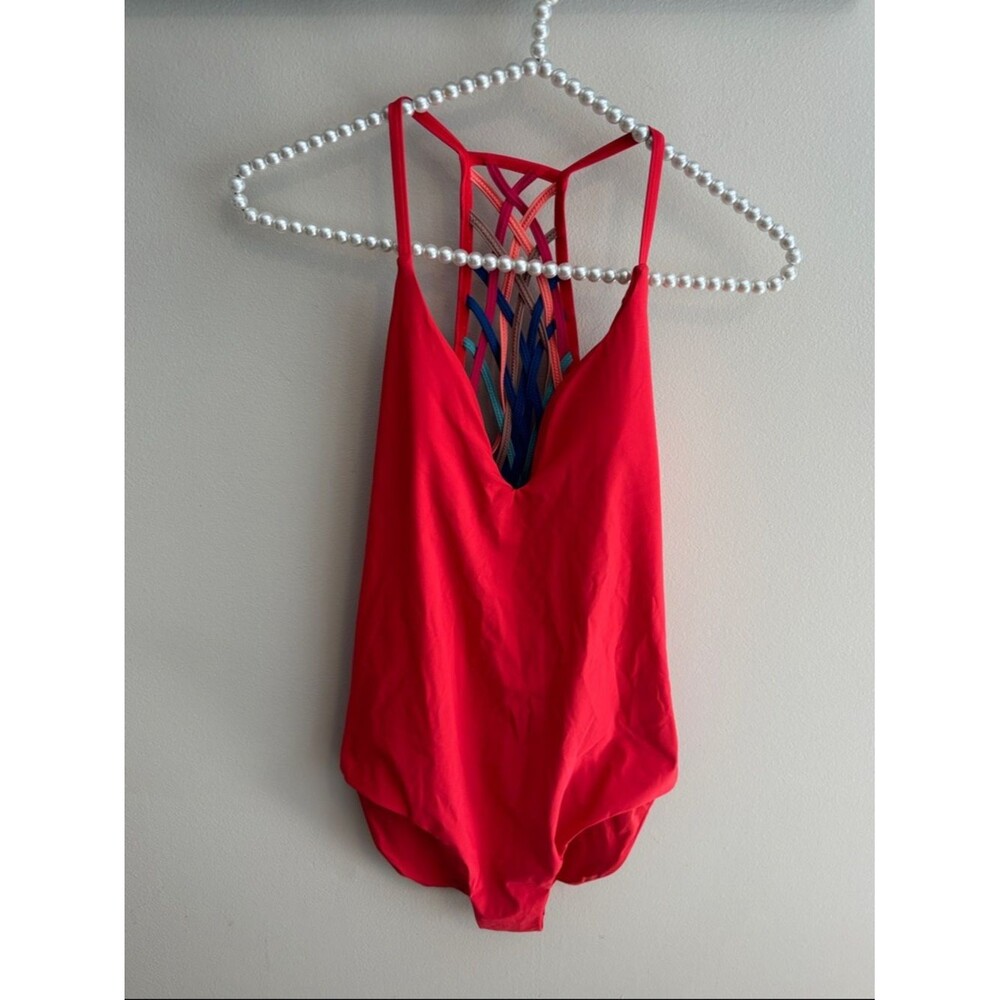 Red Carter Red One-Piece with colorful straps on back medium